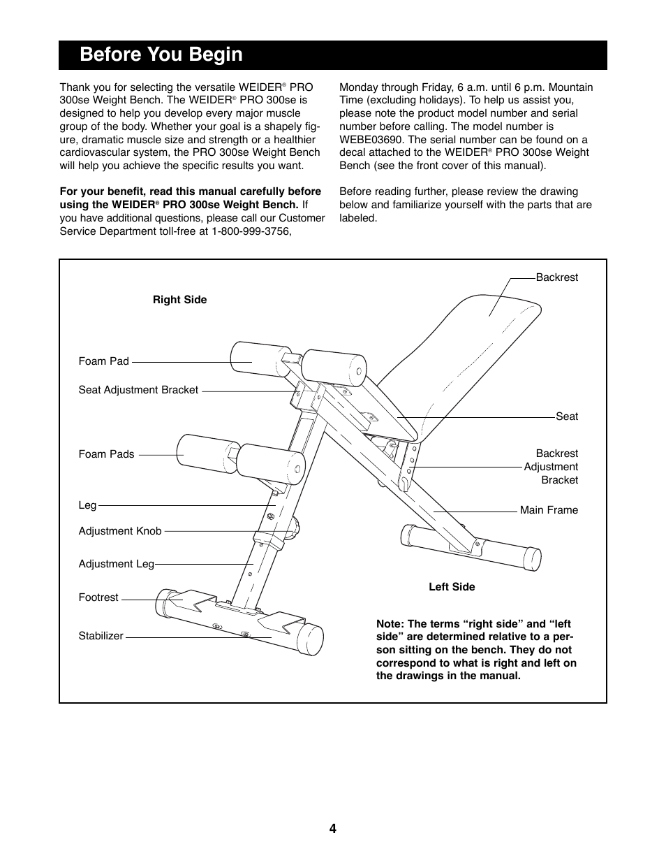 Before you begin | Weider WEBE03690 User Manual | Page 4 / 15