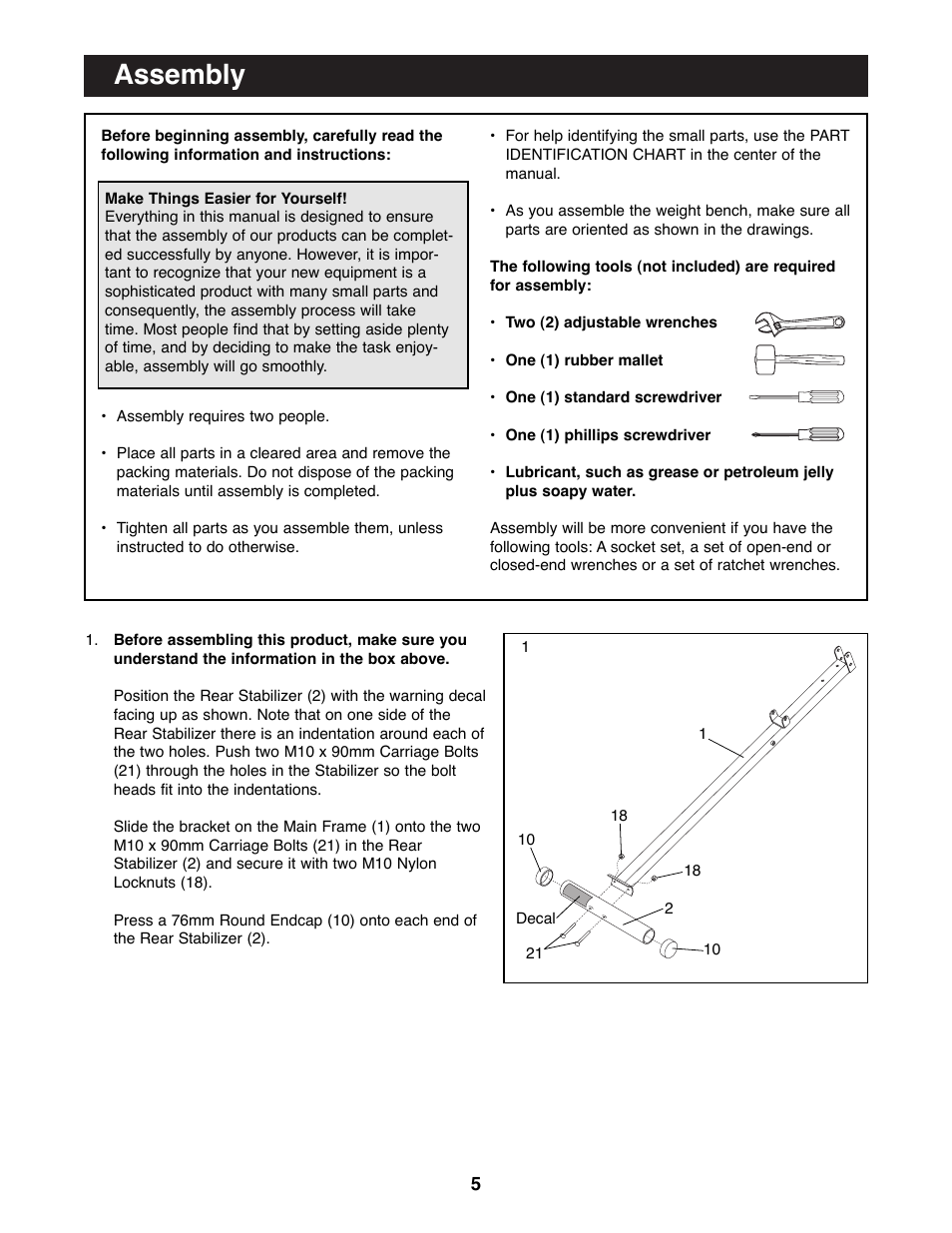 Assembly | Weider WEBE03690 User Manual | Page 5 / 15