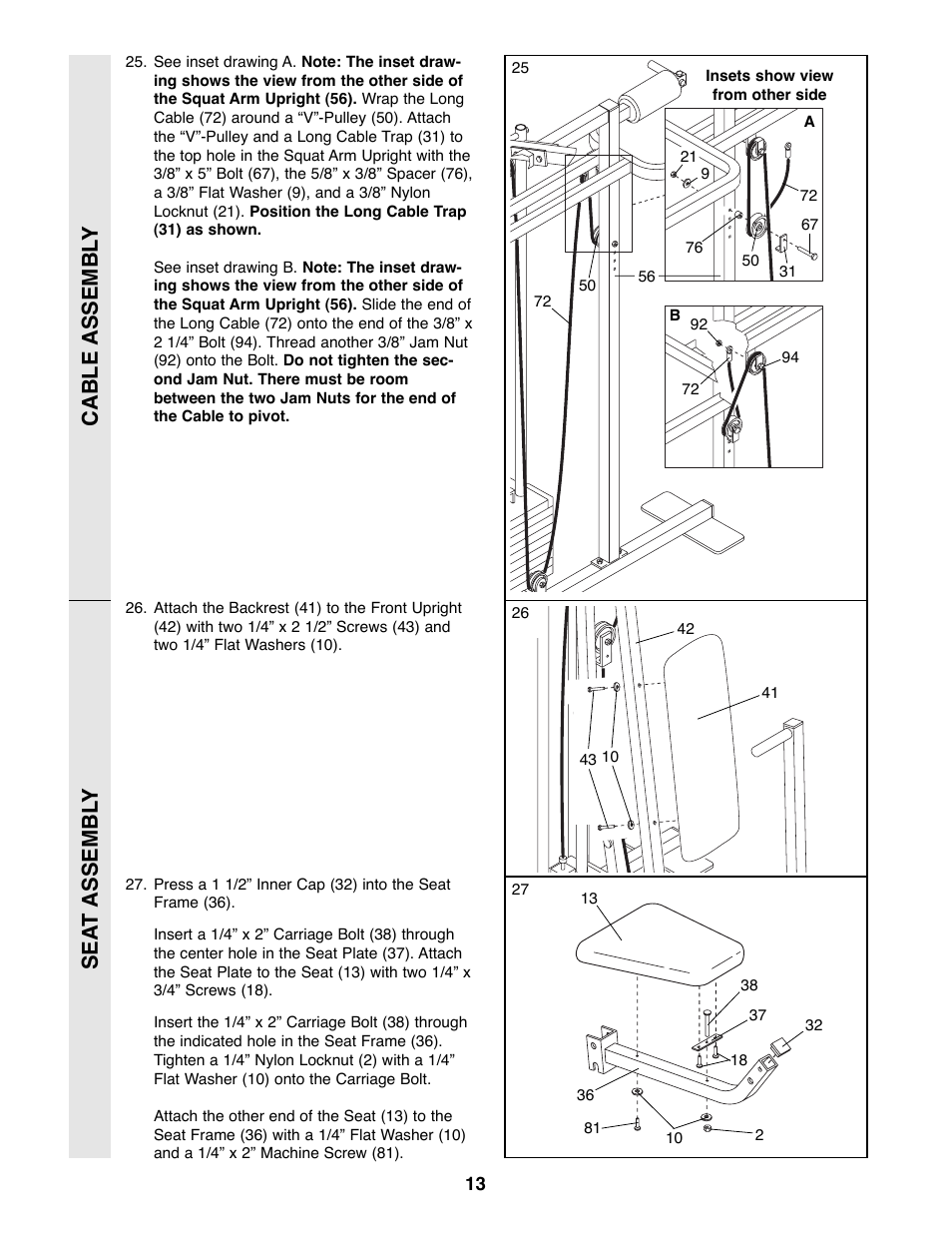 Cable assembl y sea t assembl y | Weider 8530 User Manual | Page 13 / 25