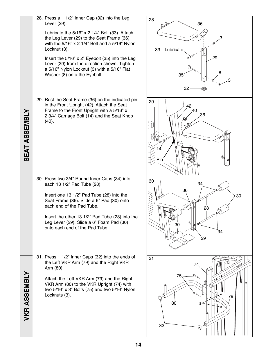 Sea t assembl y vkr assembl y | Weider 8530 User Manual | Page 14 / 25