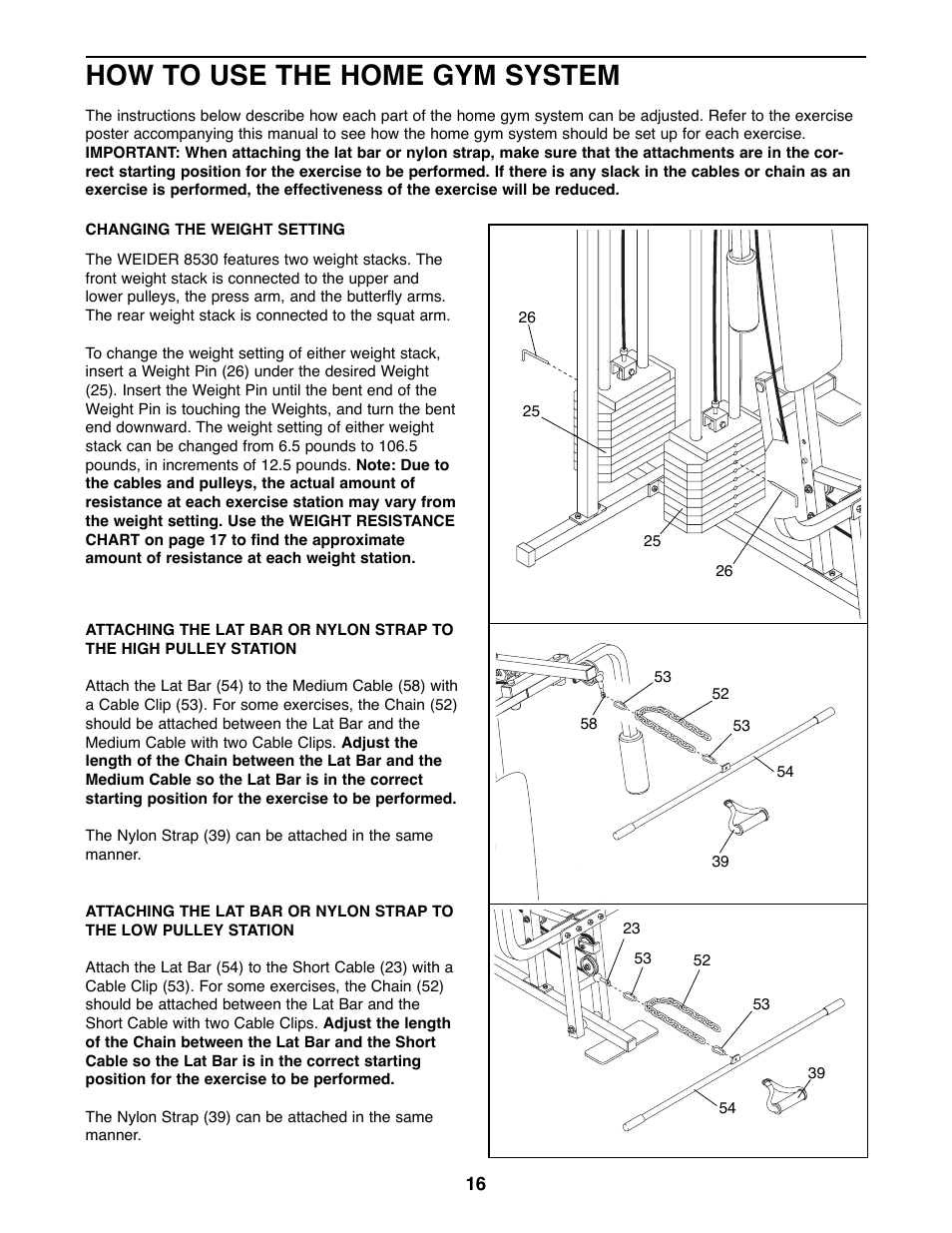 How to use the home gym system | Weider 8530 User Manual | Page 16 / 25
