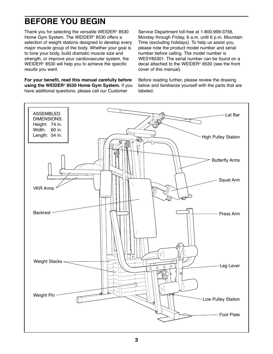 Before you begin | Weider 8530 User Manual | Page 3 / 25