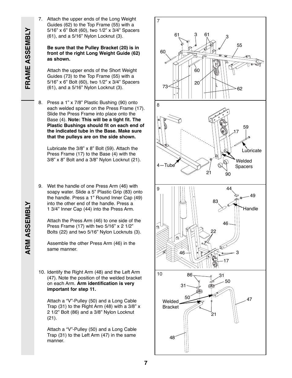 Arm assembl y frame assembl y | Weider 8530 User Manual | Page 7 / 25