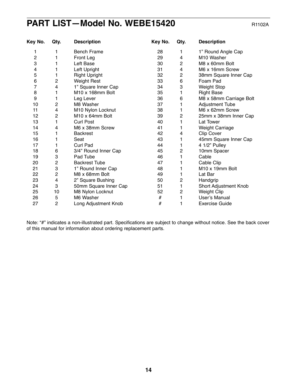 Weider WEBE15420 User Manual | Page 14 / 16
