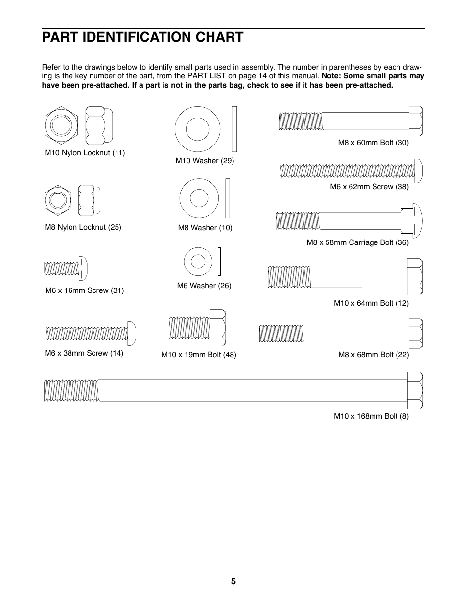 Part identification chart | Weider WEBE15420 User Manual | Page 5 / 16