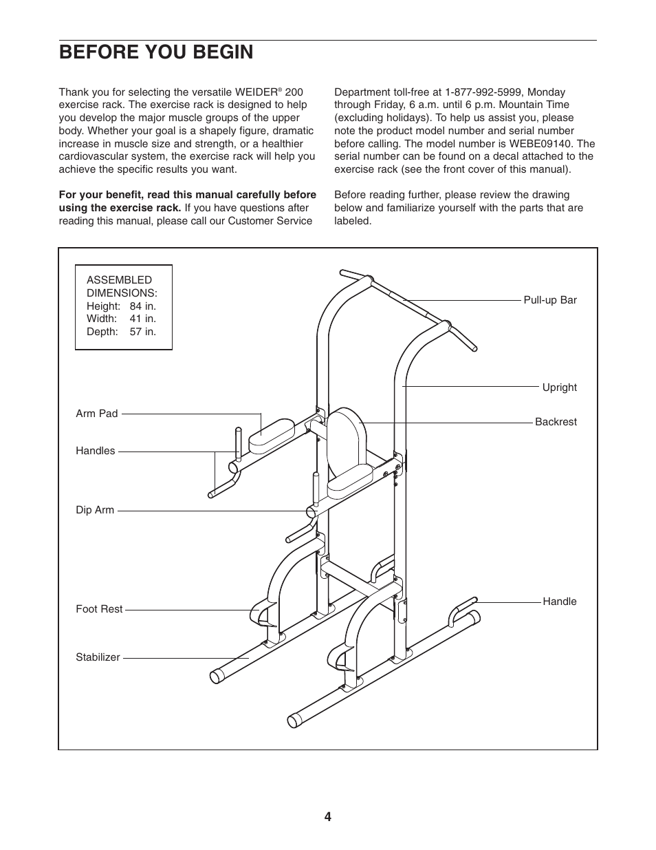 Before you begin | Weider WEBE09140 User Manual | Page 4 / 15