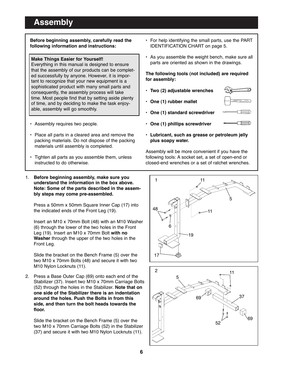 Assembly | Weider WEBE96491 User Manual | Page 6 / 23