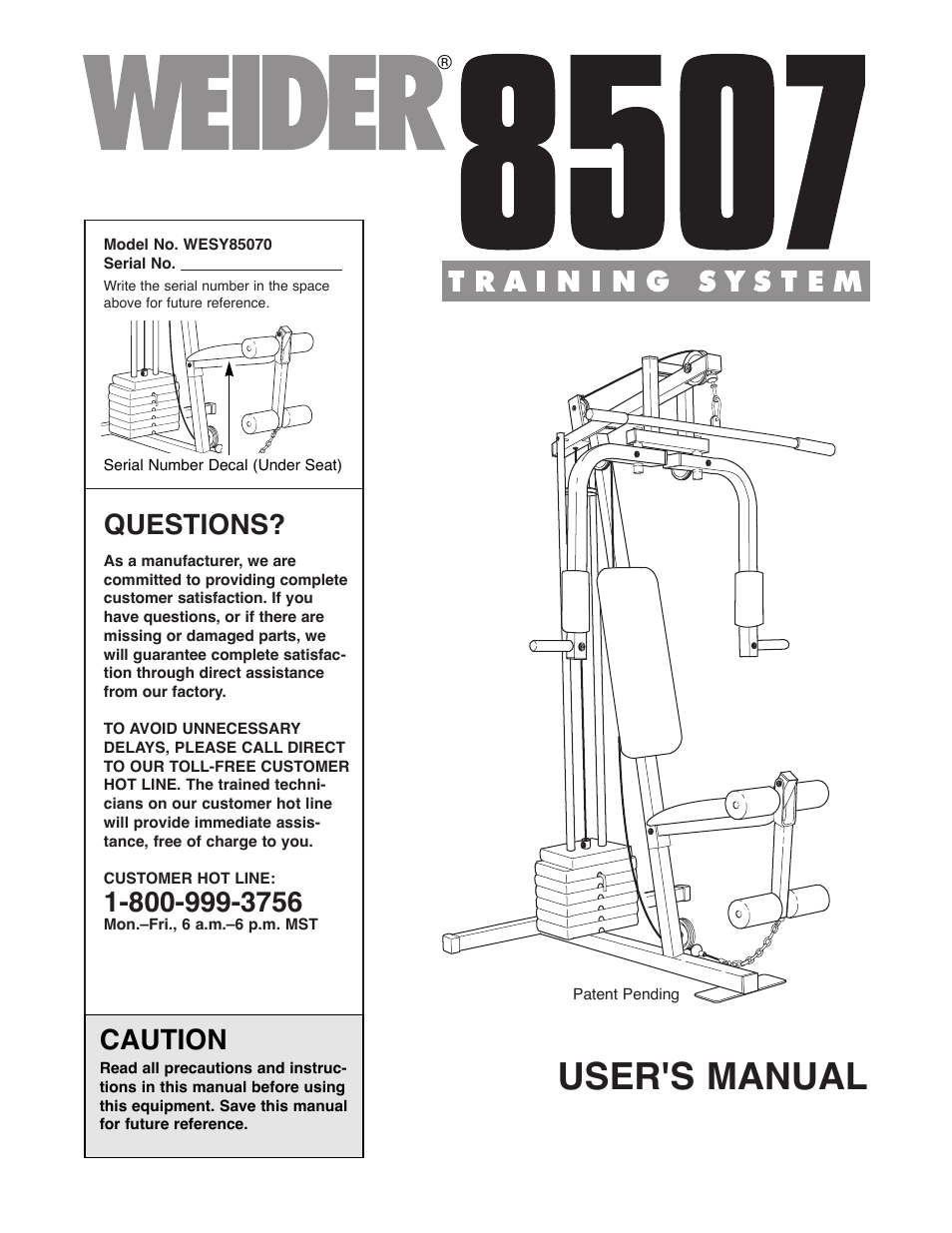 Weider WESY85070 User Manual | 26 pages