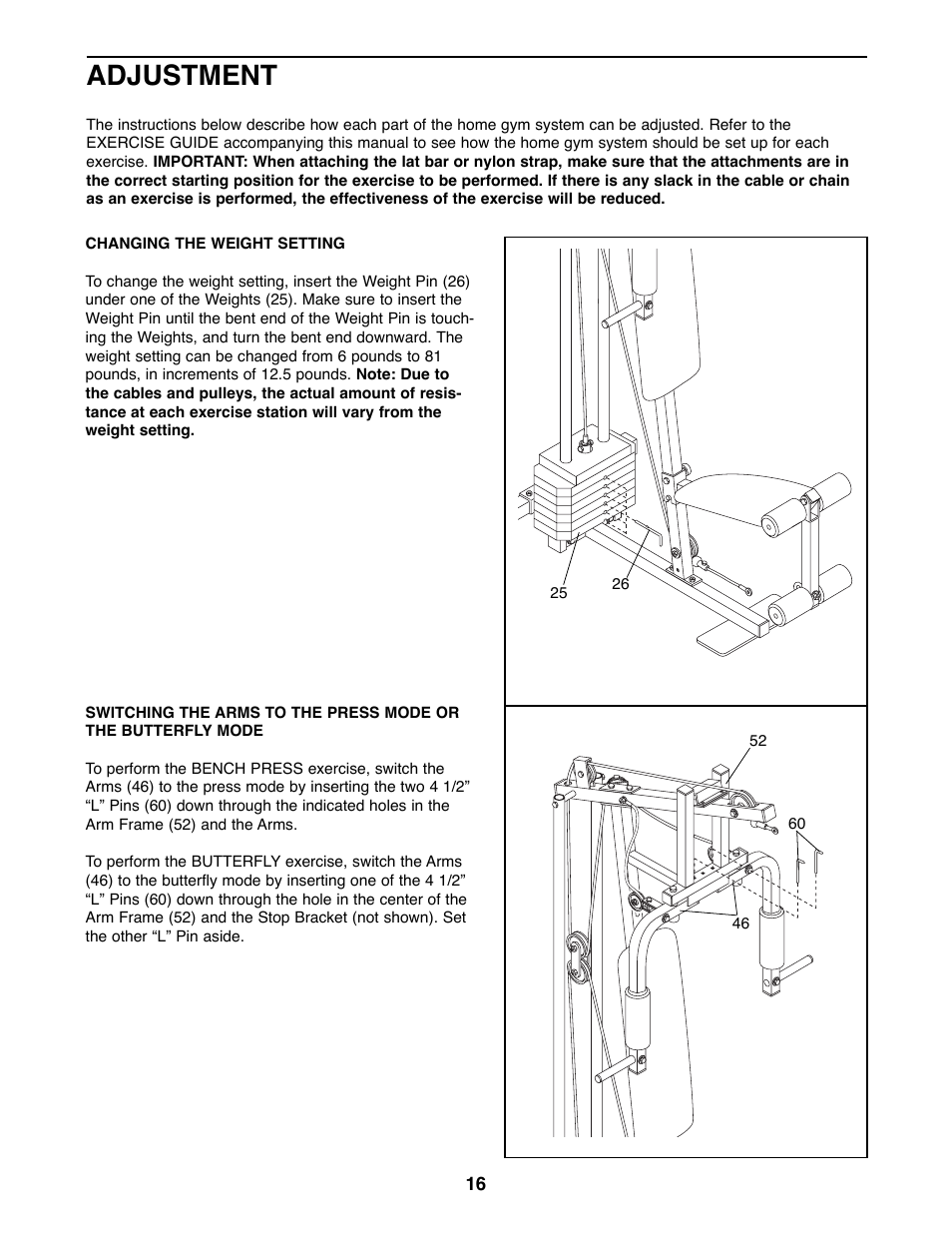 Adjustment | Weider WESY85070 User Manual | Page 16 / 26