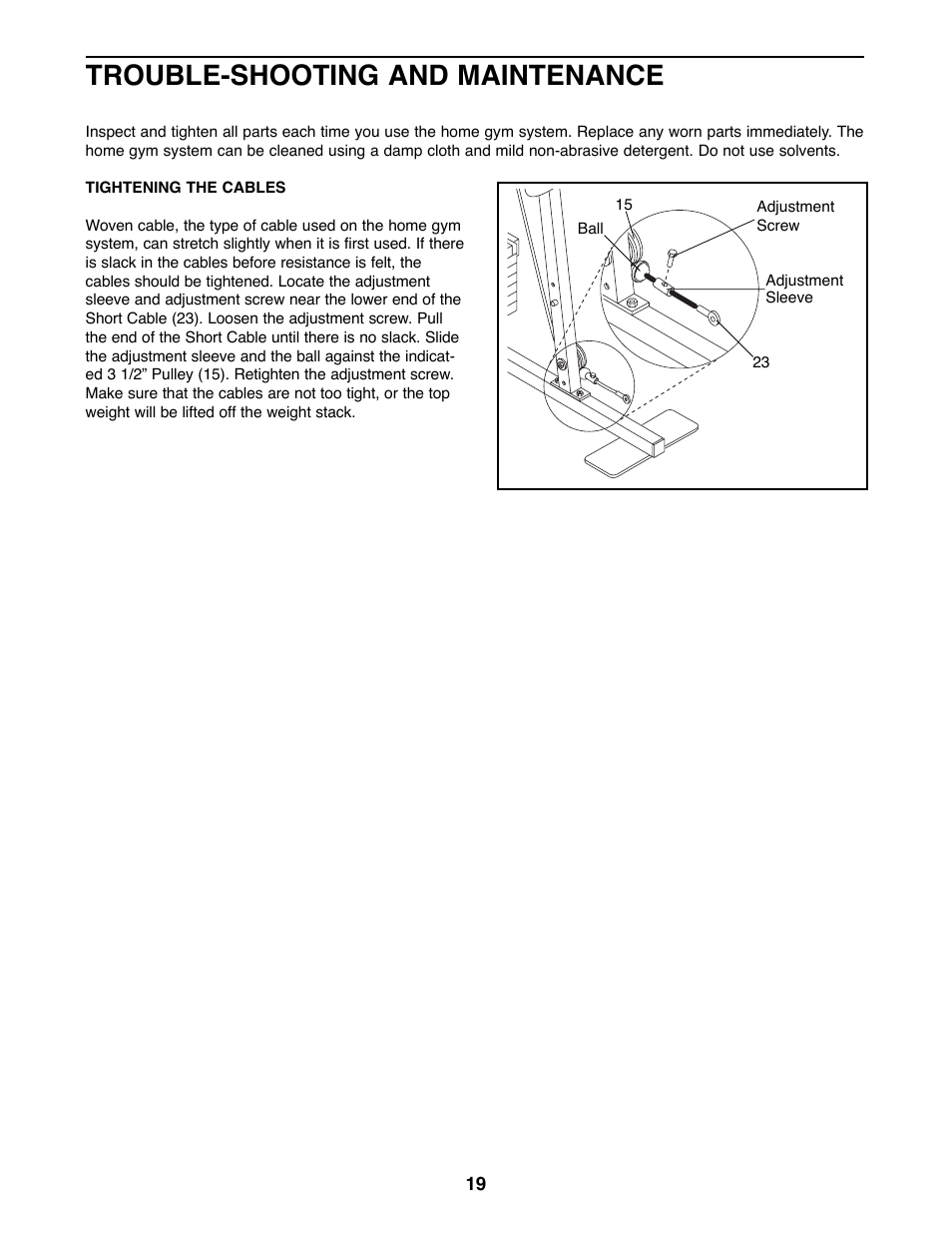 Trouble-shooting and maintenance | Weider WESY85070 User Manual | Page 19 / 26