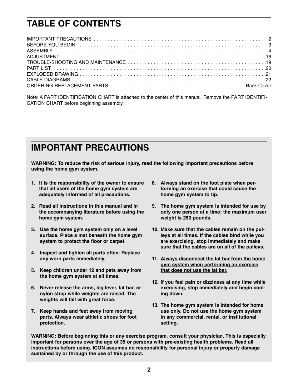 Weider WESY85070 User Manual | Page 2 / 26