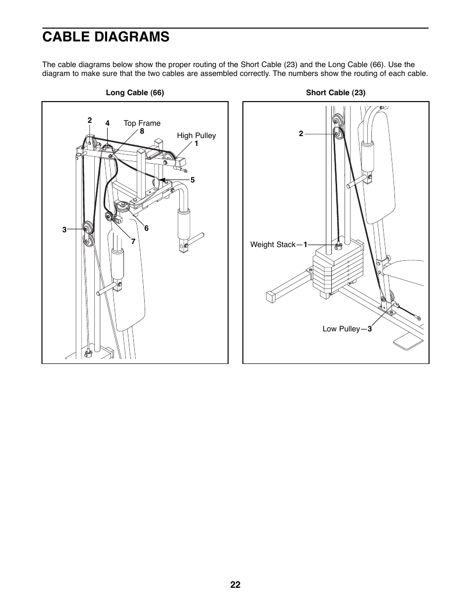 Cable diagrams | Weider WESY85070 User Manual | Page 22 / 26