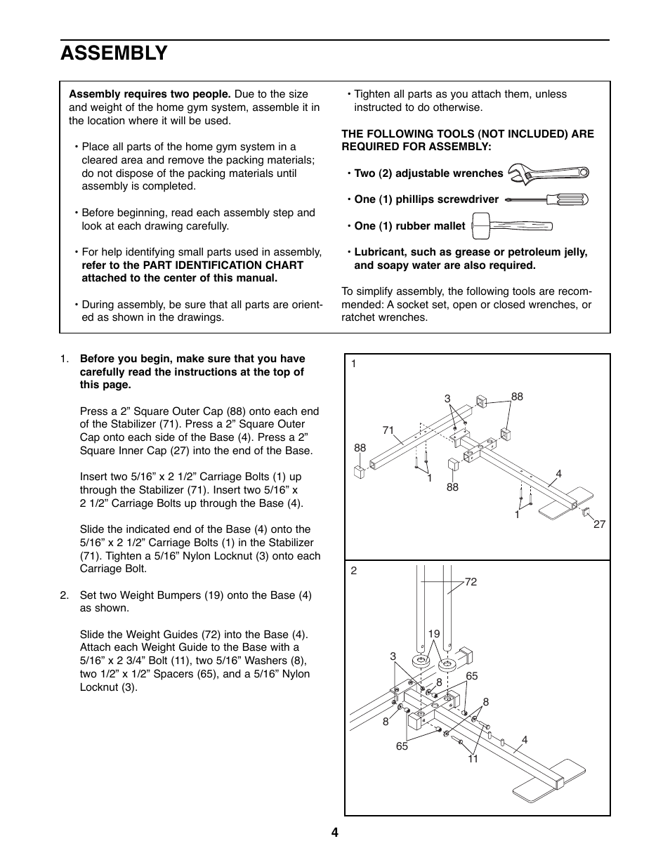 Assembly | Weider WESY85070 User Manual | Page 4 / 26