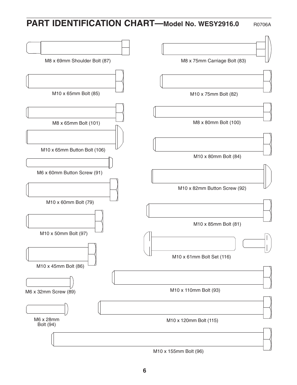 Part identification chart | Weider WESY2916.0 User Manual | Page 6 / 36