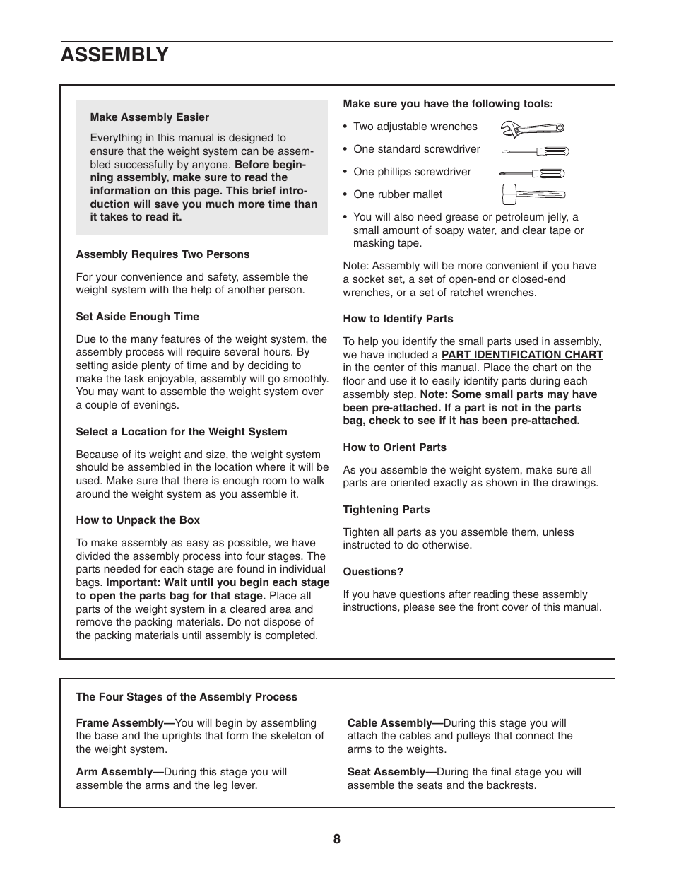 Assembly | Weider WESY2916.0 User Manual | Page 8 / 36