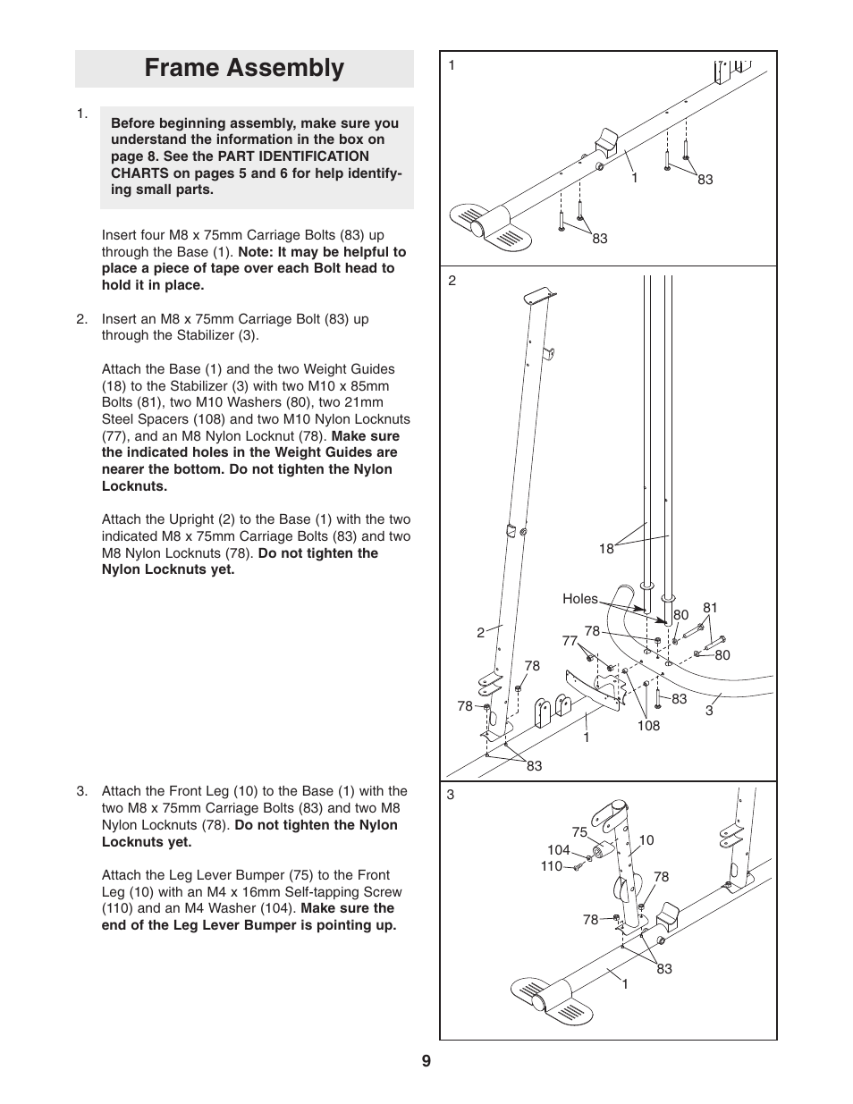 Frame assembly | Weider WESY2916.0 User Manual | Page 9 / 36