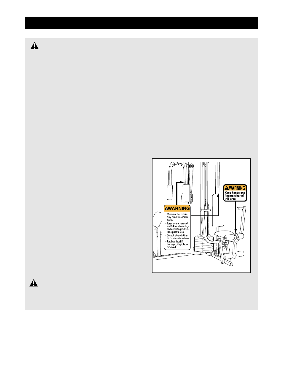 Important precautions warning, Warning | Weider WESY99300 User Manual | Page 3 / 31