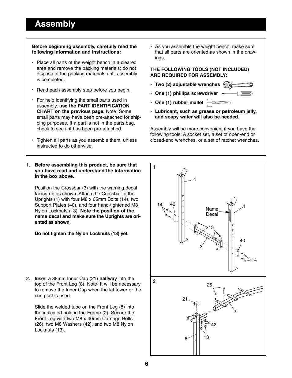 Assembly | Weider 500 User Manual | Page 6 / 20