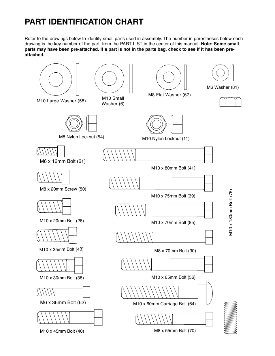 Part identification chart | Weider PRO 375 User Manual | Page 21 / 23