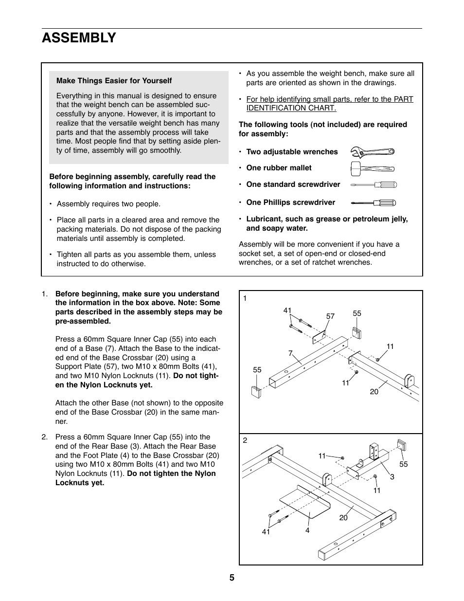 Assembly | Weider PRO 375 User Manual | Page 5 / 23