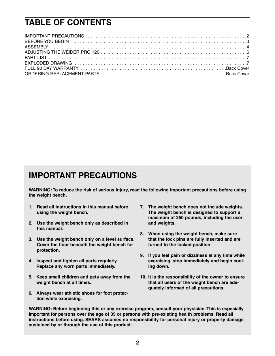 Weider 831.150460 User Manual | Page 2 / 8