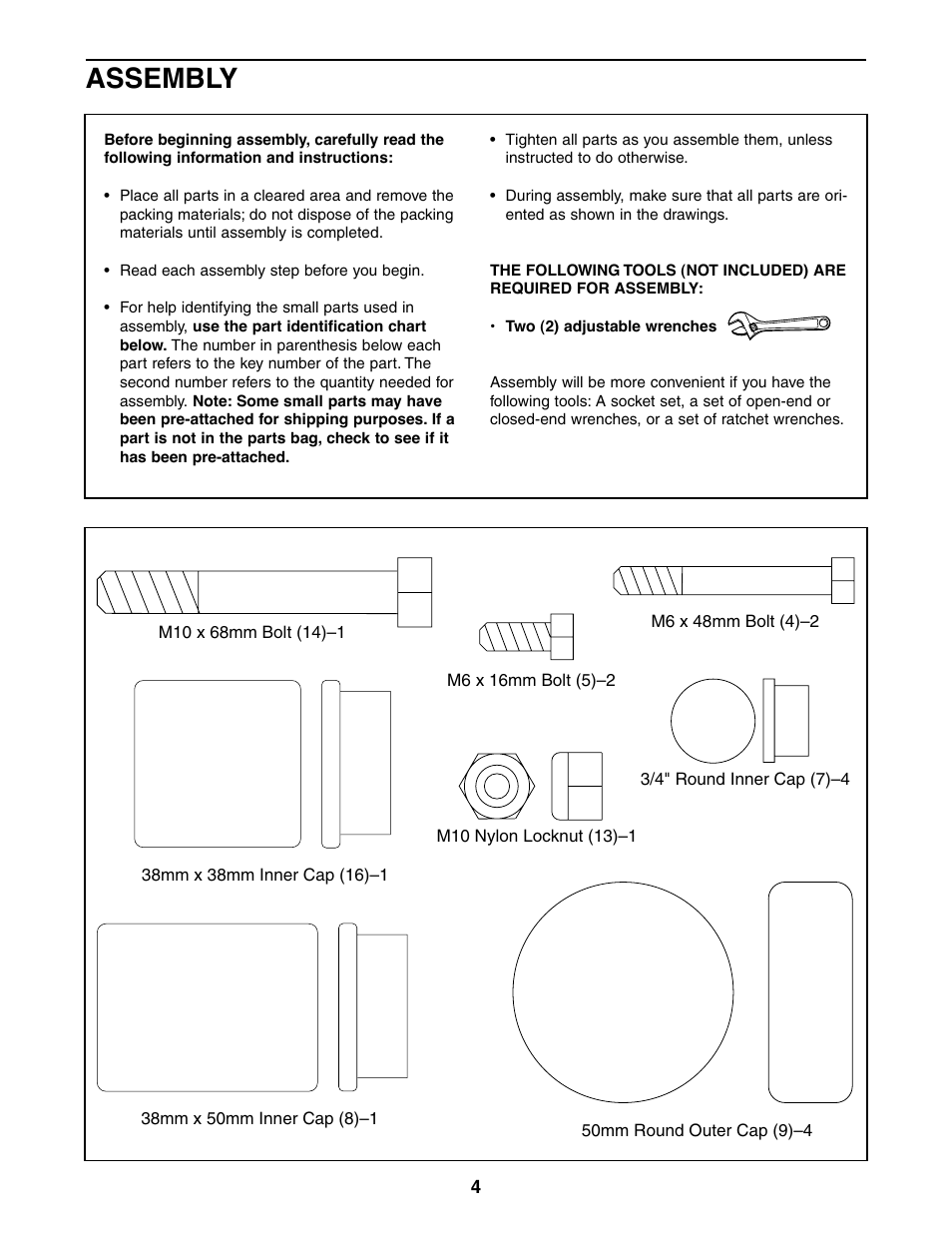 Assembly | Weider 831.150460 User Manual | Page 4 / 8