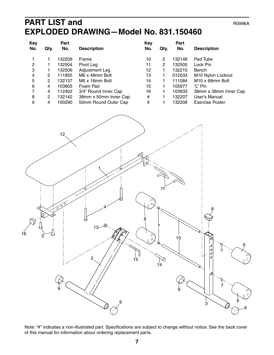 Part list and | Weider 831.150460 User Manual | Page 7 / 8