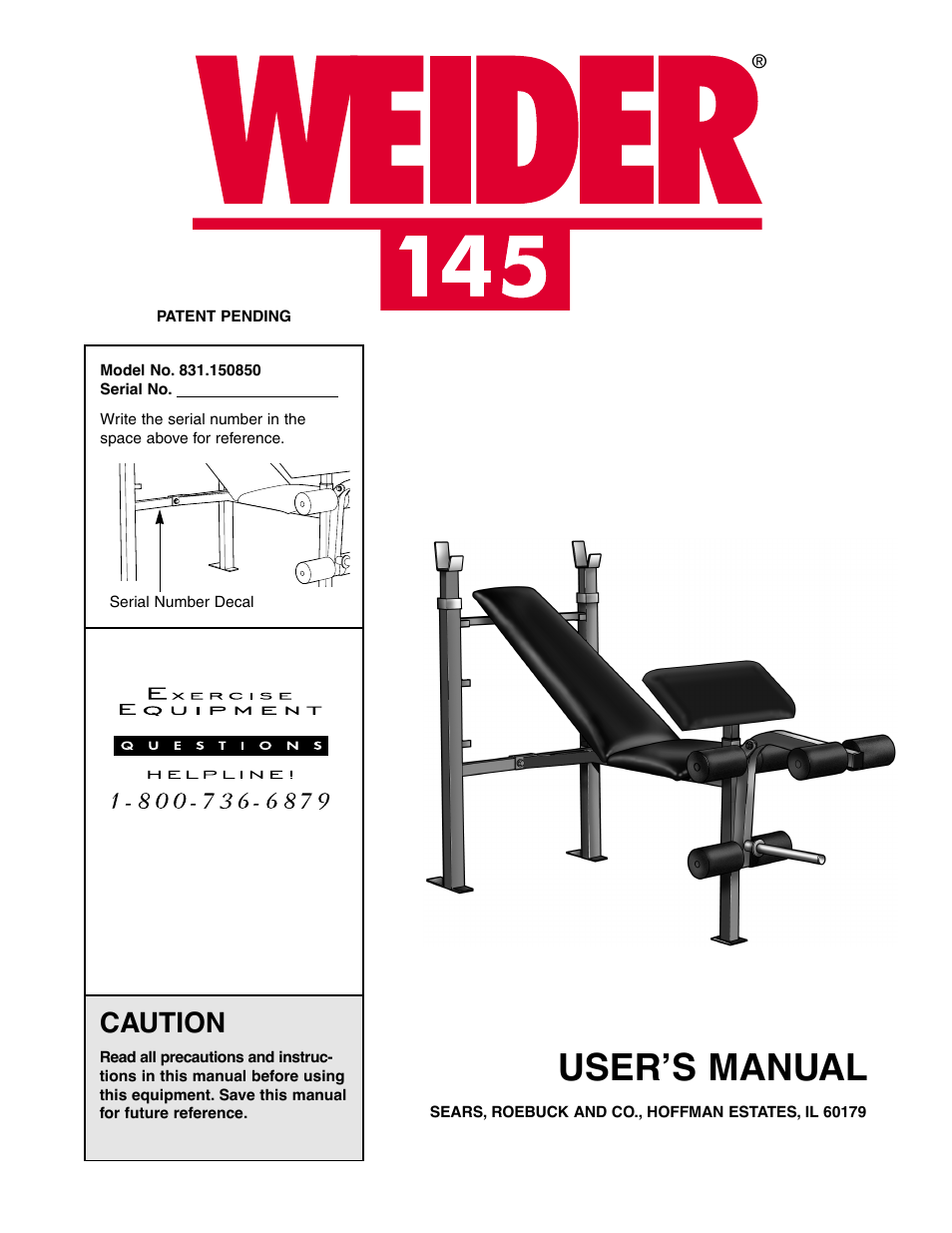 Weider 831.150850 User Manual | 16 pages