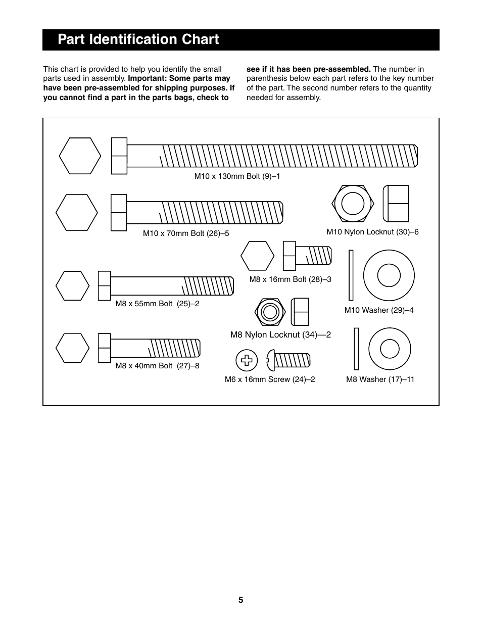 Part identification chart | Weider 831.150850 User Manual | Page 5 / 16
