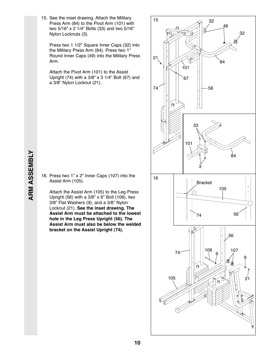 Arm assembl y | Weider WESY49200 User Manual | Page 10 / 33