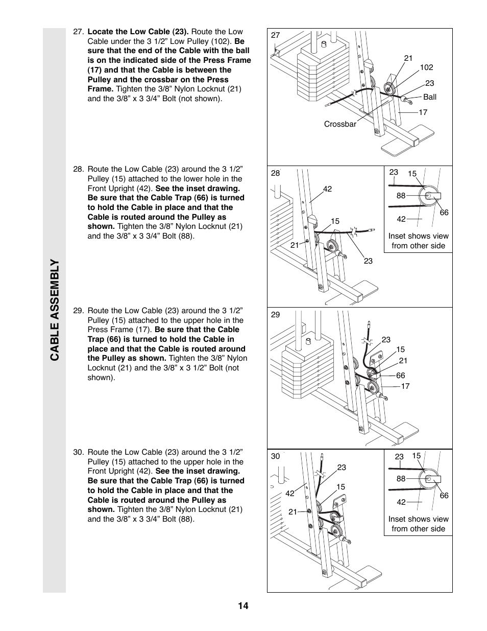 Cable assembl y | Weider WESY49200 User Manual | Page 14 / 33
