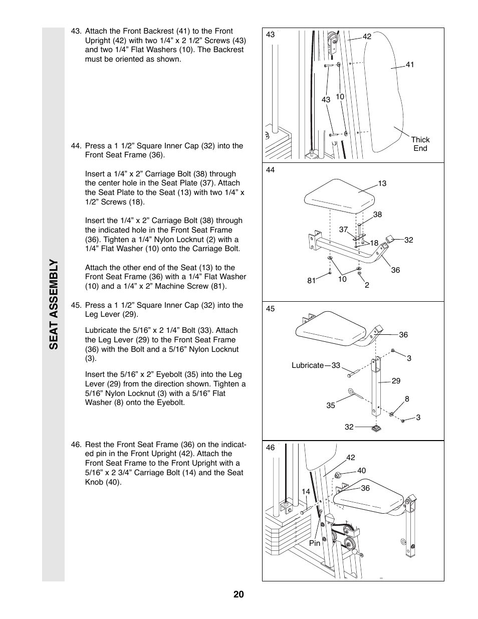 Sea t assembl y | Weider WESY49200 User Manual | Page 20 / 33