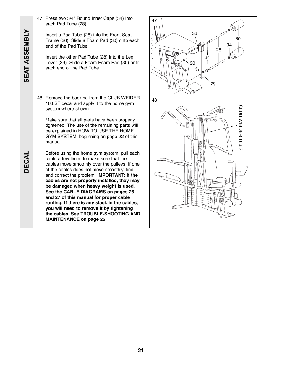 Sea t assembl y decal | Weider WESY49200 User Manual | Page 21 / 33