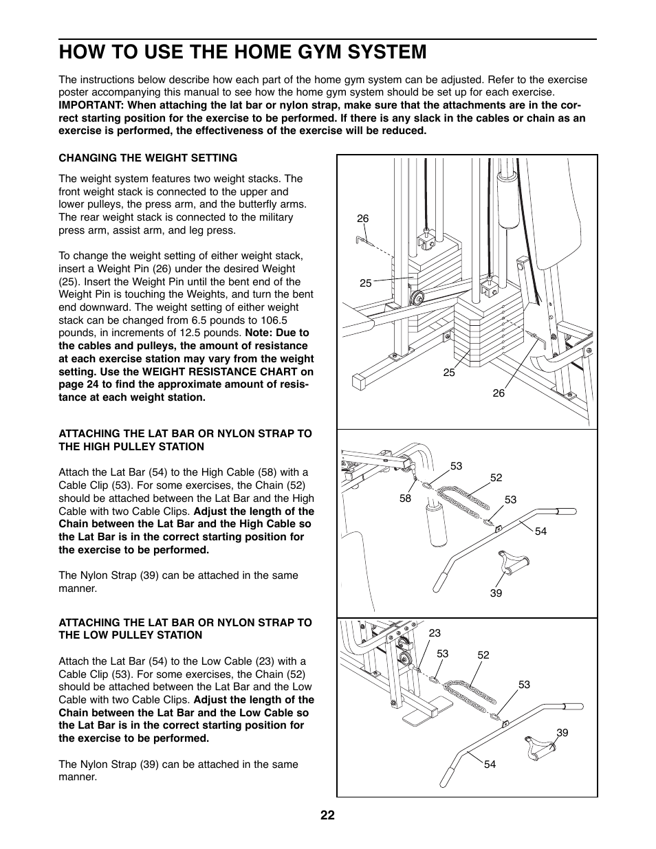 How to use the home gym system | Weider WESY49200 User Manual | Page 22 / 33