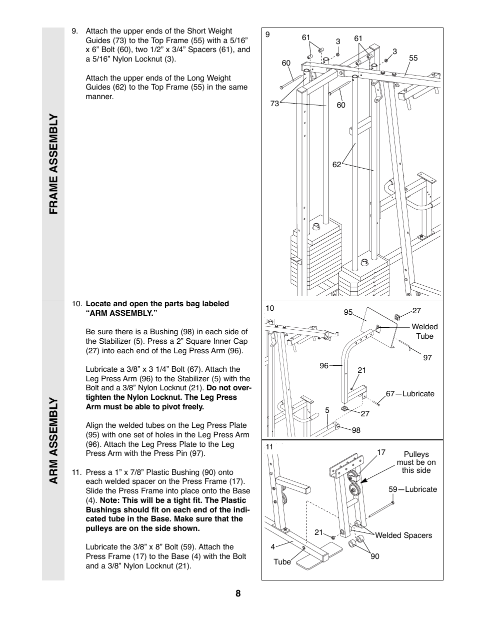 Frame assembl y arm assembl y | Weider WESY49200 User Manual | Page 8 / 33