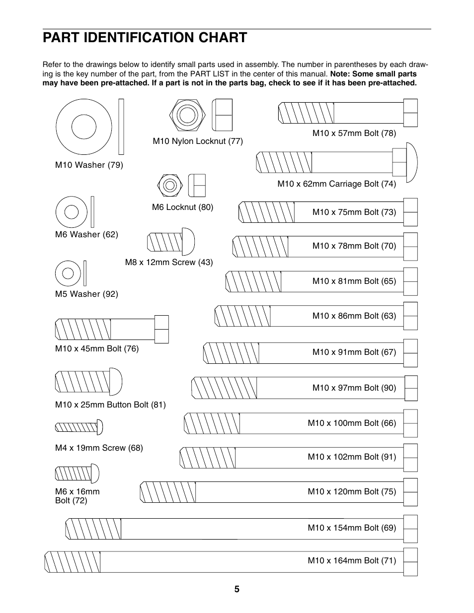 Part identification chart | Weider PRO 575 User Manual | Page 5 / 26