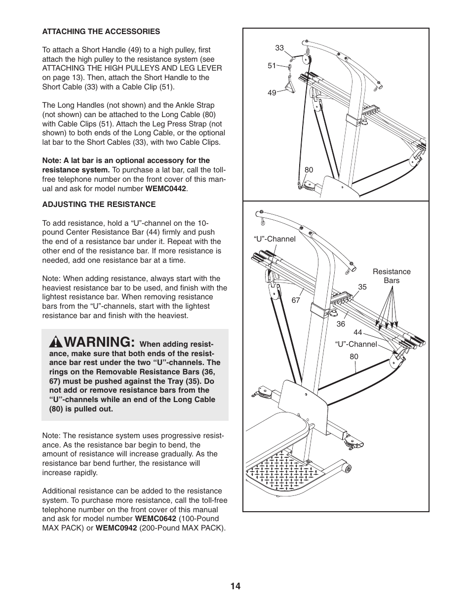 Warning | Weider WESY5983.5 User Manual | Page 14 / 24