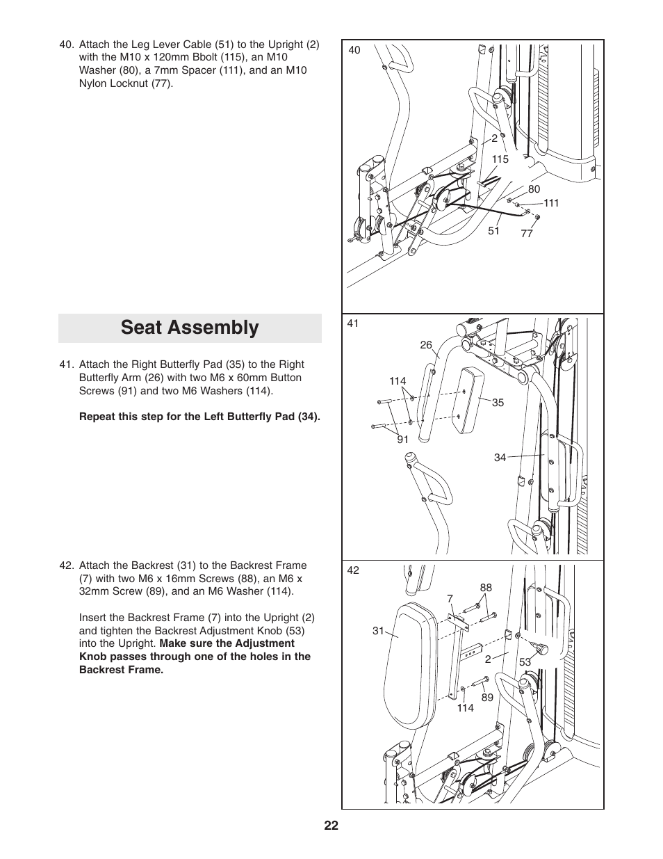 Seat assembly | Weider WESY2916.1 User Manual | Page 22 / 36