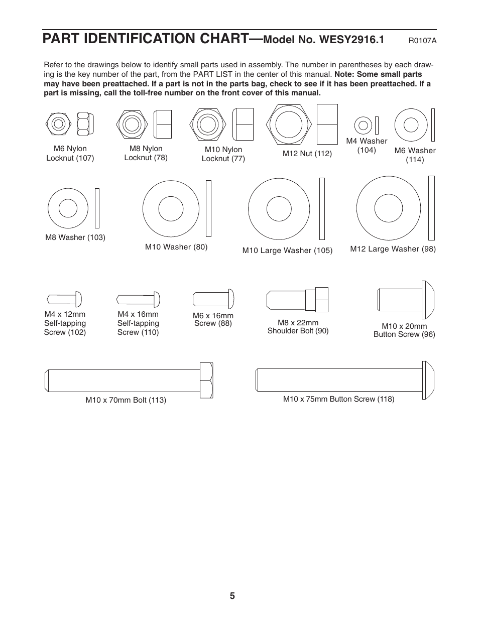 Part identification chart | Weider WESY2916.1 User Manual | Page 5 / 36