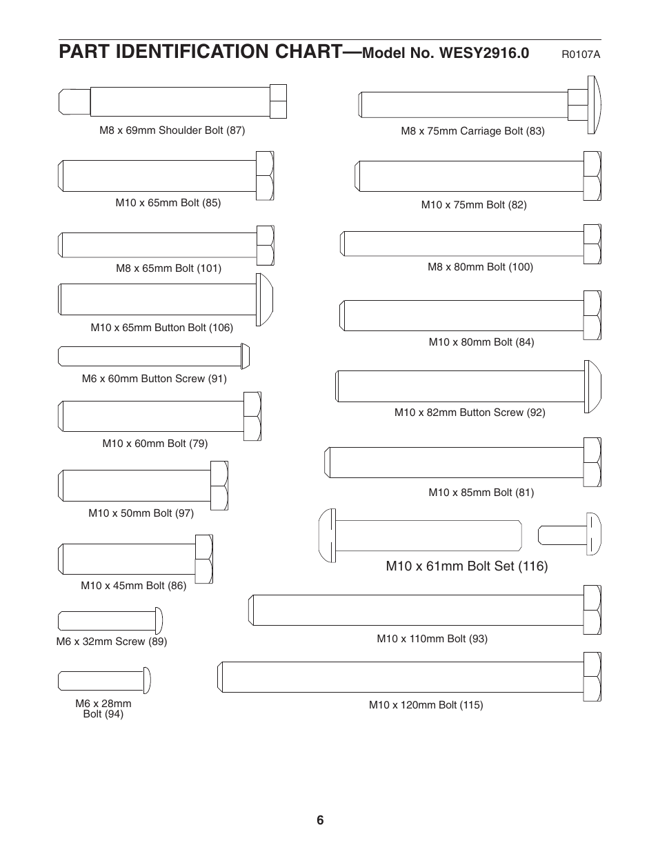 Part identification chart | Weider WESY2916.1 User Manual | Page 6 / 36