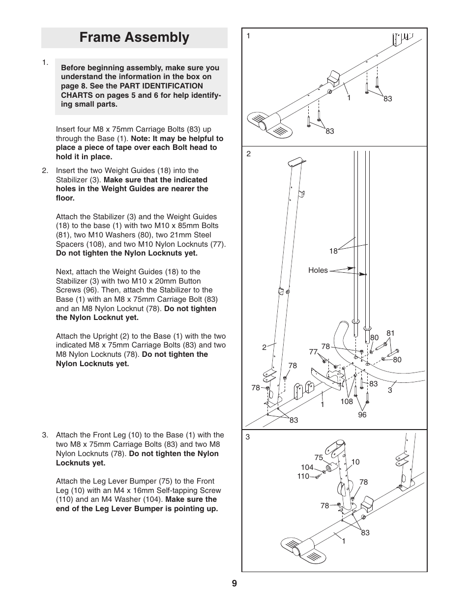 Frame assembly | Weider WESY2916.1 User Manual | Page 9 / 36