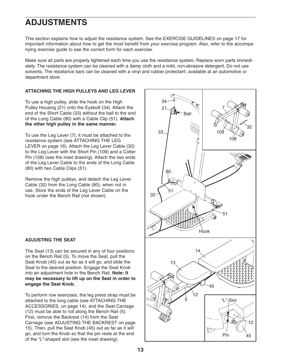 Adjustments | Weider WESY5984.1 User Manual | Page 13 / 24