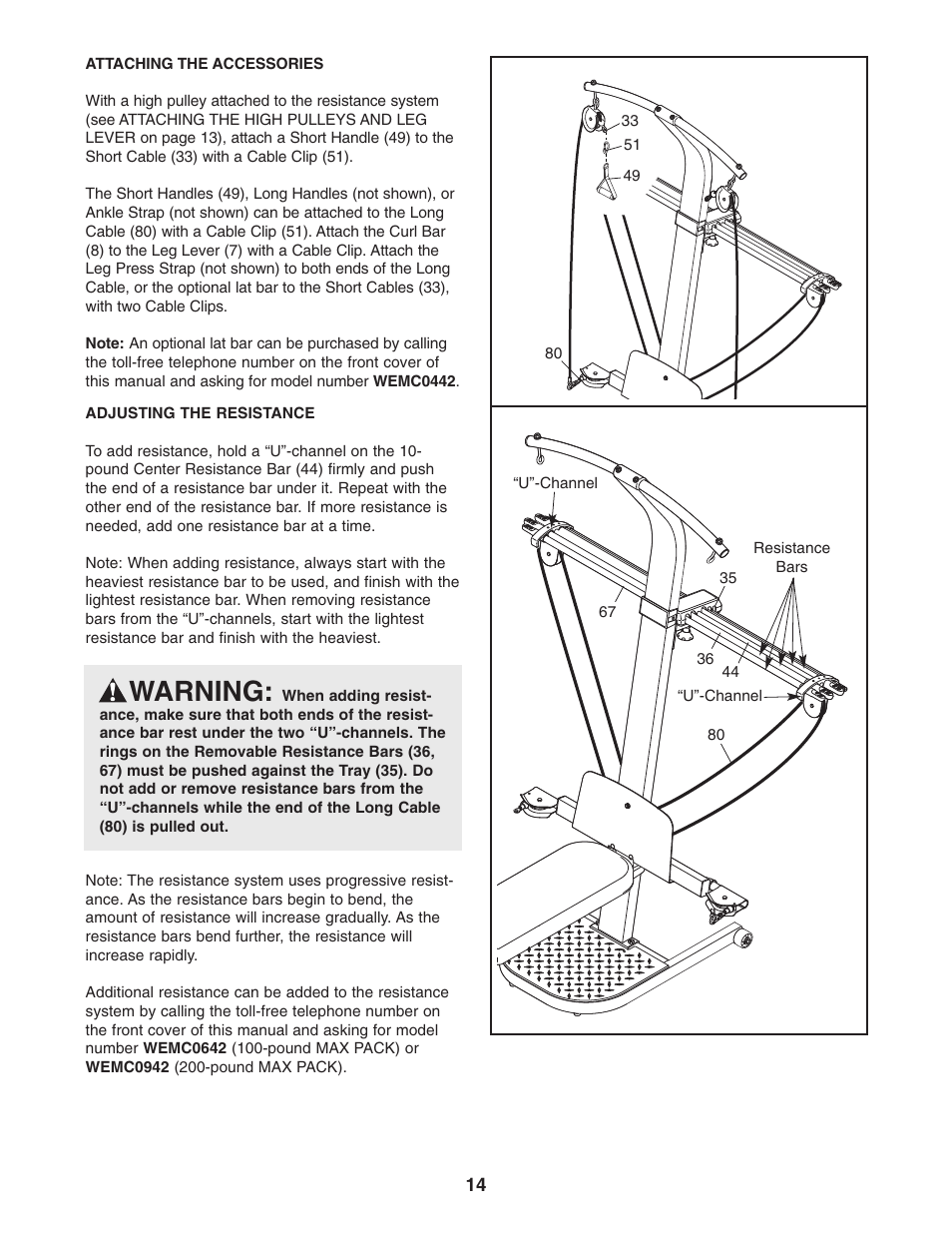 Warning | Weider WESY5984.1 User Manual | Page 14 / 24