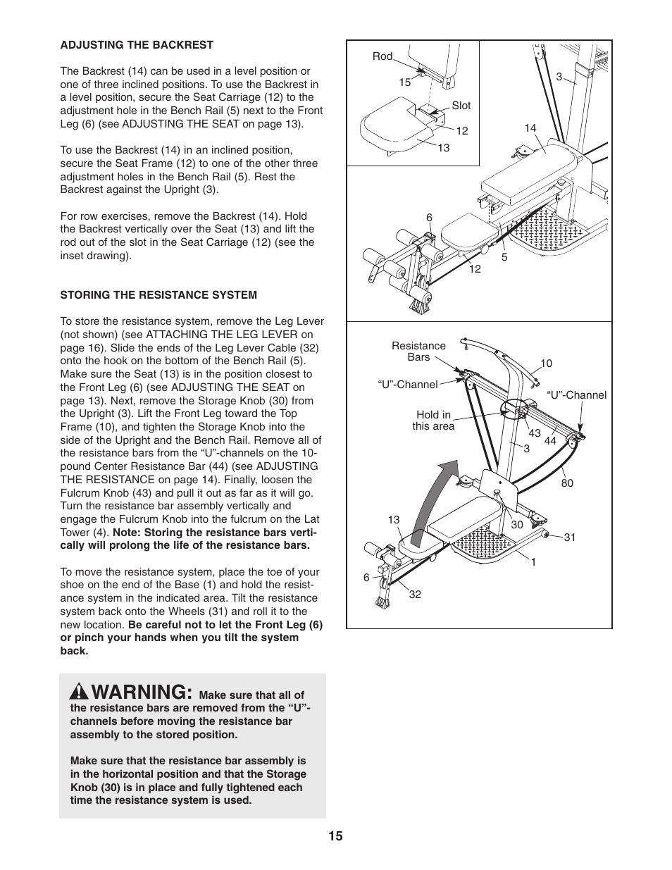 Warning | Weider WESY5984.1 User Manual | Page 15 / 24