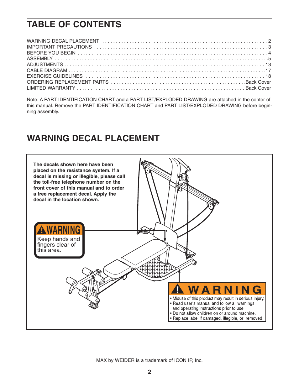 Weider WESY5984.1 User Manual | Page 2 / 24