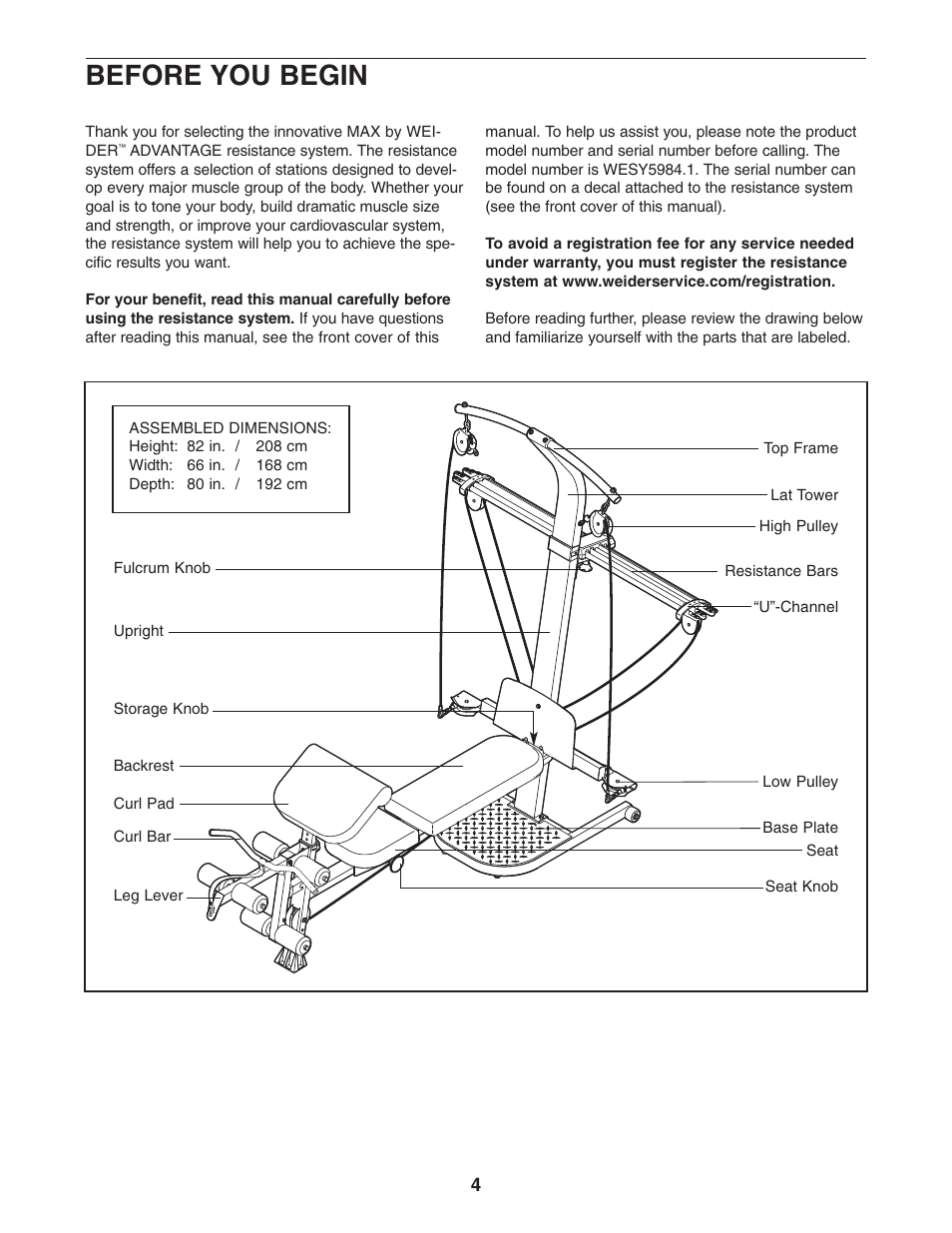 Before you begin | Weider WESY5984.1 User Manual | Page 4 / 24