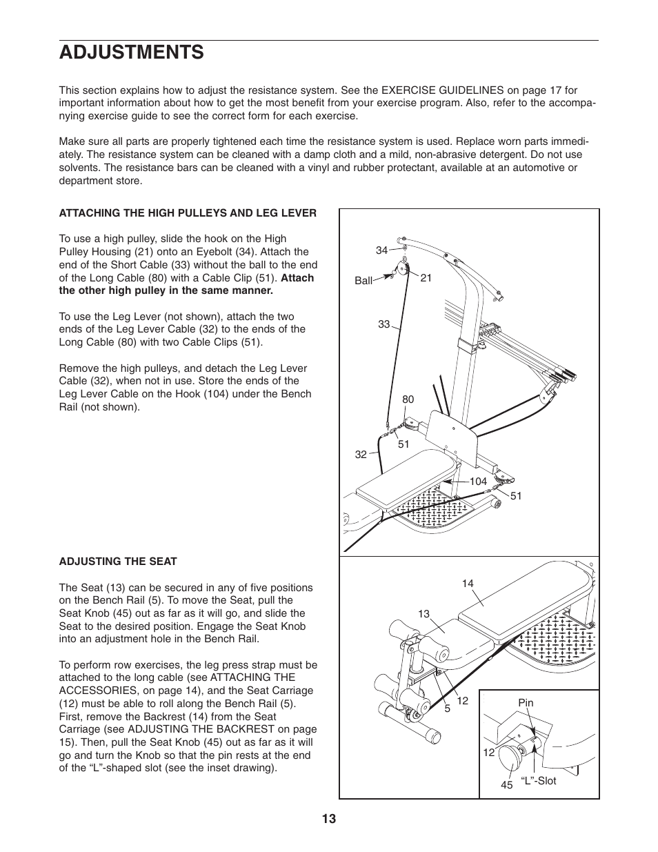 Adjustments | Weider WESY5983.3 User Manual | Page 13 / 24