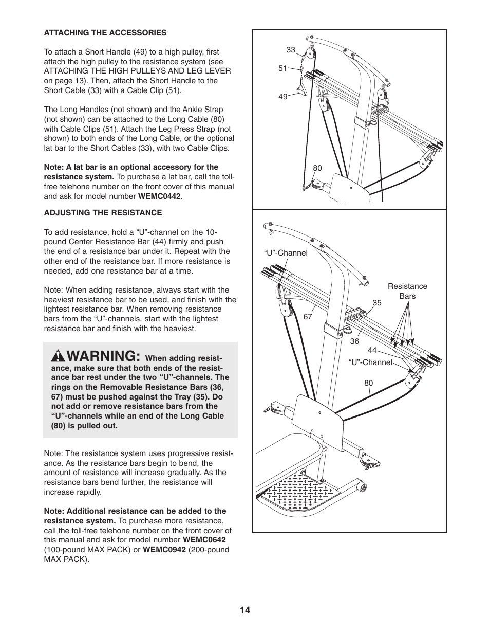 Warning | Weider WESY5983.3 User Manual | Page 14 / 24