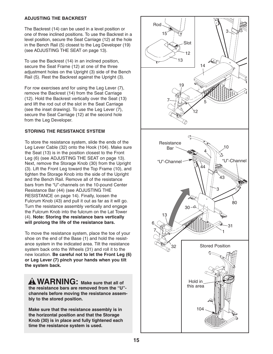 Warning | Weider WESY5983.3 User Manual | Page 15 / 24