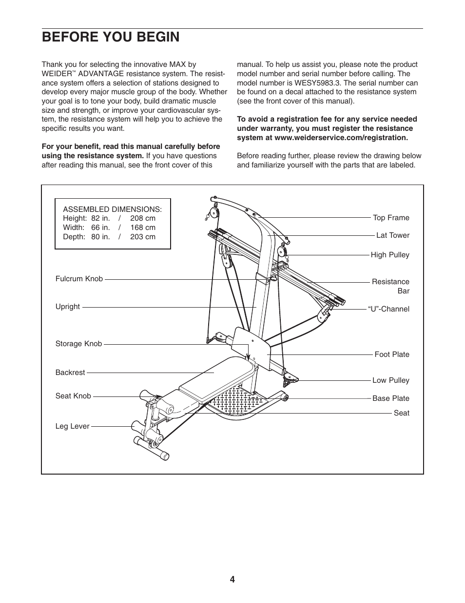 Before you begin | Weider WESY5983.3 User Manual | Page 4 / 24